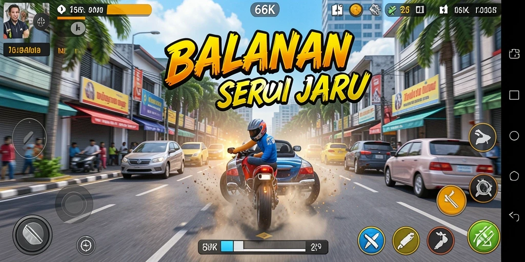 Screenshot utama 66K menampilkan aksi balapan yang mendebarkan di trek penuh tantangan.