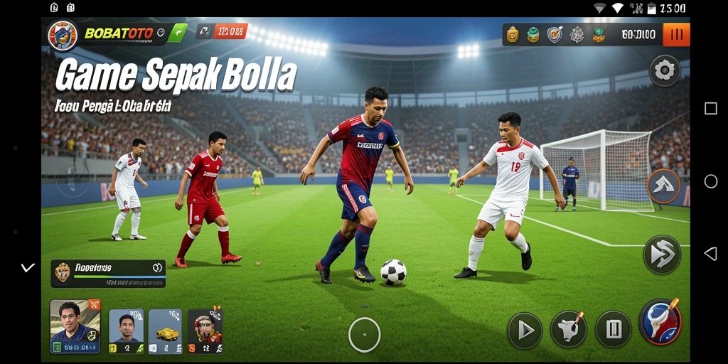 Tampilan gameplay BOBATOTO dengan aksi sepak bola yang mendebarkan.