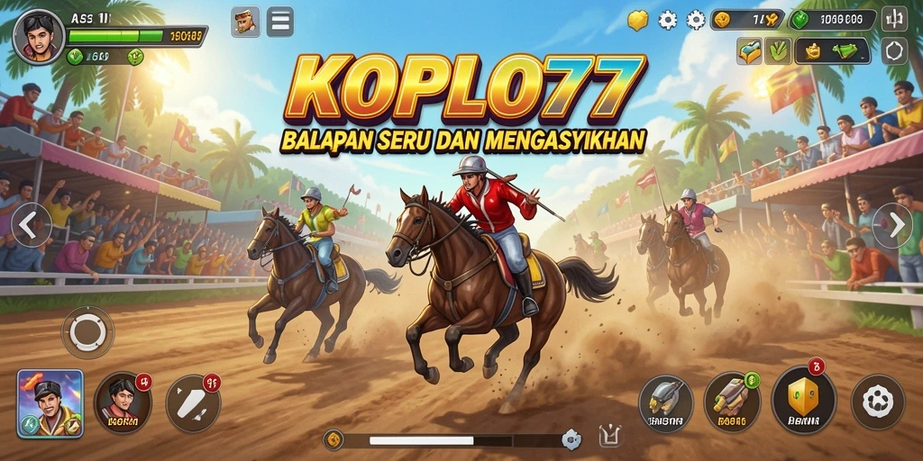 Tangkapan layar menunjukkan adegan balapan yang menegangkan di KOPLO77.