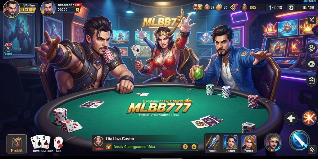 Screenshot MLBB777 menampilkan dealer profesional dalam permainan Live Casino.