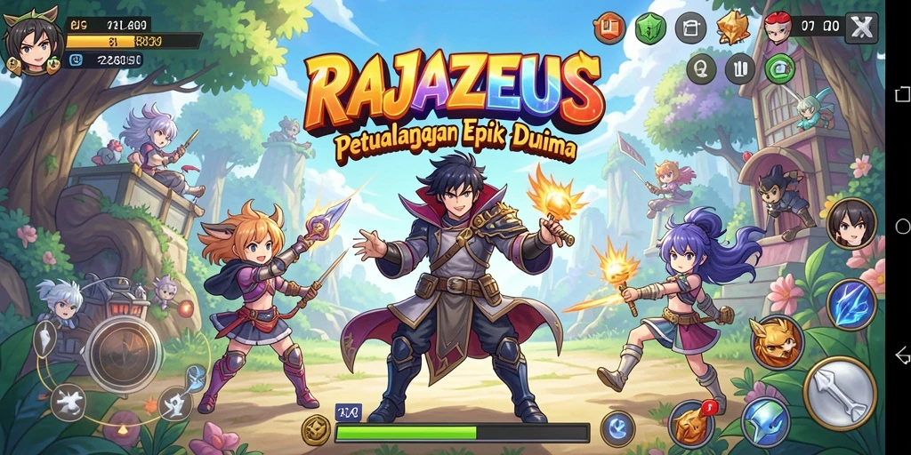 Screenshot gameplay RAJAZEUS dengan karakter anime yang dinamis.