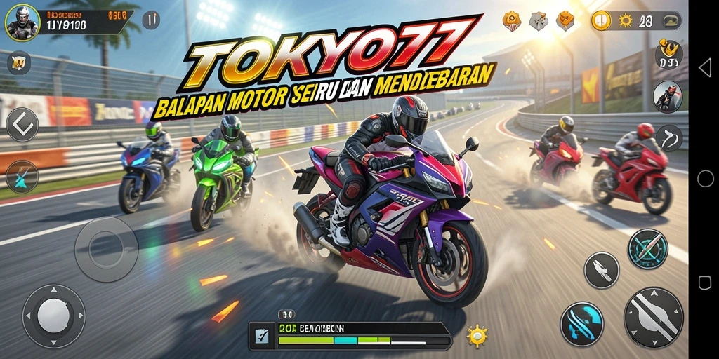 Gameplay balapan motor yang seru dan mendebarkan di TOKYO77.